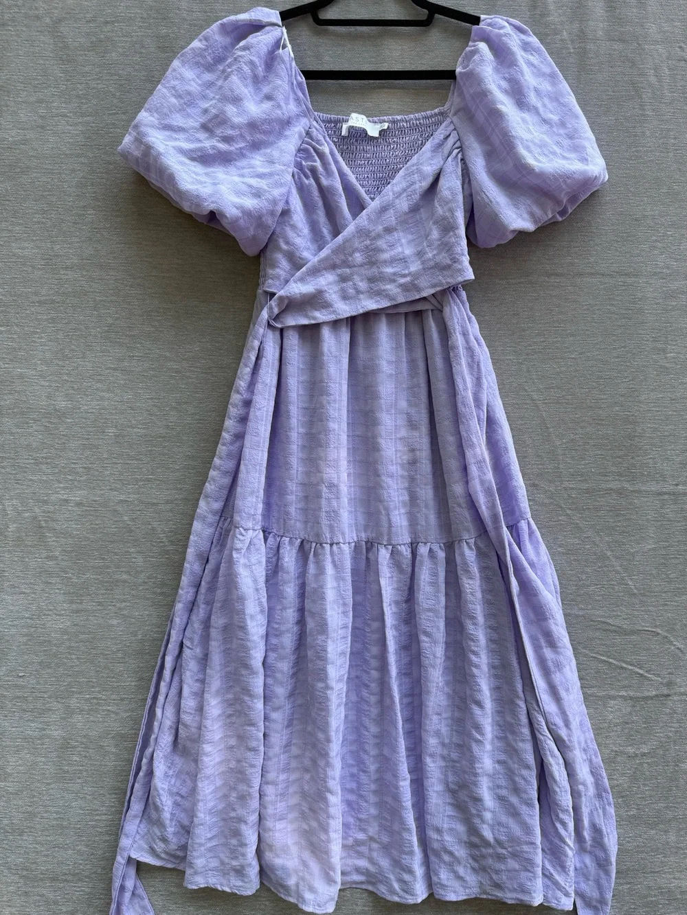 ASTR The Label Lavender Puff Sleeve Wrap Midi Dress Smocked Back XS Romantic